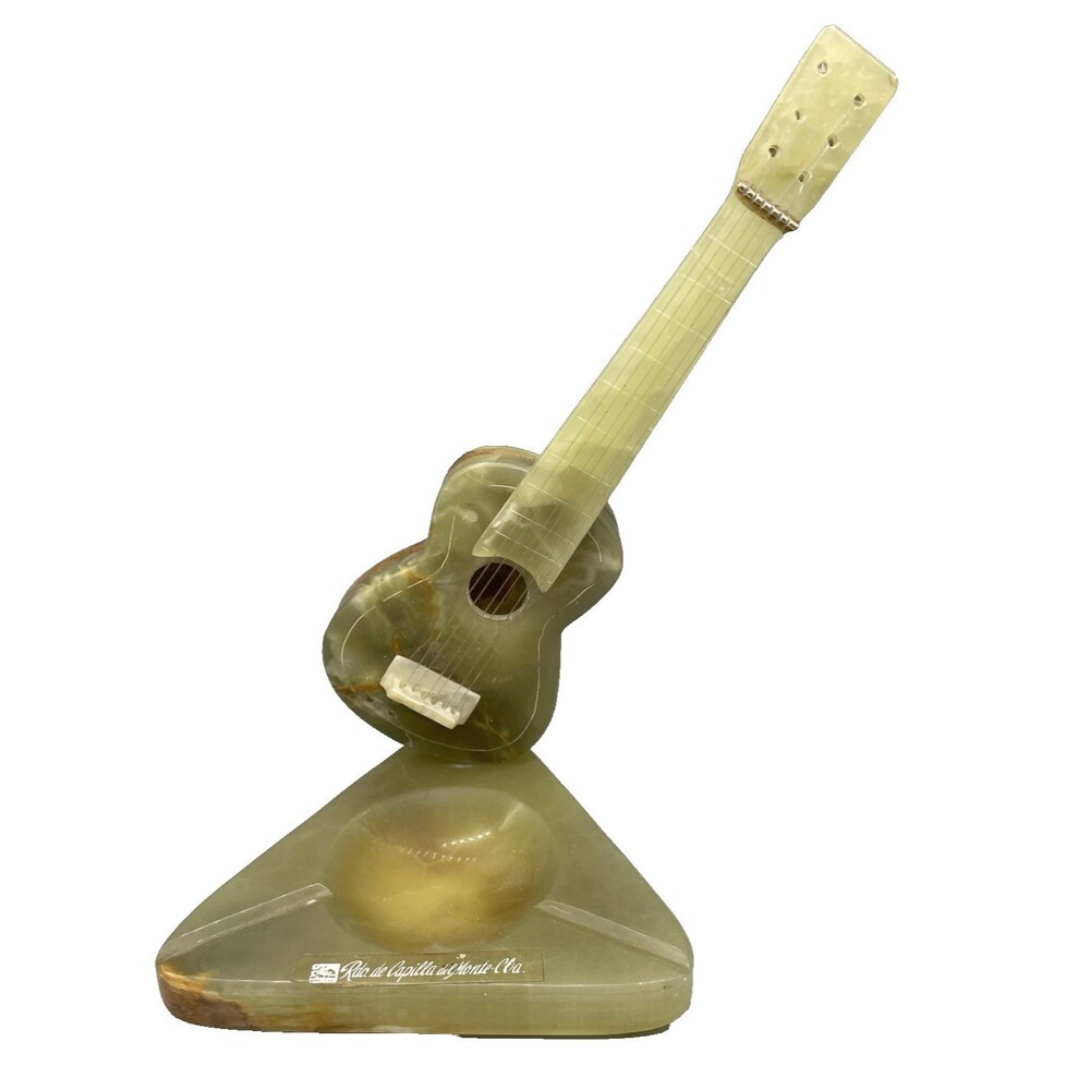 Vintage Hand Made Jade? Ashtray Trinket Decore Strung Guitar 2 PC Display‎ piece
